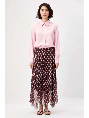 Benerly Kadın Maxi Etek Puantiyeli Tül Astarlı A-Line Asimetrik Kesim Polyester Rahat Yaz Koleksiyonu Günlük