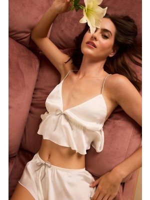 DeFacto Regular Fit Saten Ekru Askılı Pijama Üst G1175AX26SP