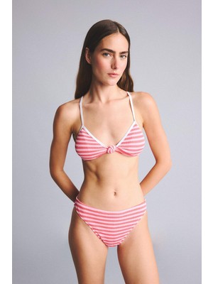 DeFacto Regular Fit Kırışık Dokulu Çizgili Pembe Bikini Alt G7030AX26SM