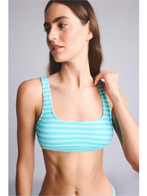 DeFacto Regular Fit Kırışık Dokulu Turkuaz Bikini Üstü G3999AX26SM