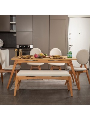 Vow Chair Touch Iskandinav Mutfak Masa Takımı 4 Sandalye 1 Bench 1 Masa
