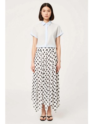 Benerly Kadın Maxi Etek Puantiyeli Tül Astarlı A-Line Asimetrik Kesim Polyester Rahat Yaz Koleksiyonu Günlük
