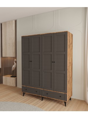 T&B Toprak 4 Kapaklı Çekmeceli Gardırop - Tamamı Mdf