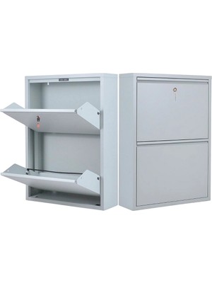 Alıç Kilitli Metal Ayakkabılık Dolabı 2 Kapaklı Duvara Monte Ergonomik Tasarım 69X50X15 cm 0.7 mm Dkp Sac ve Montaj Vidaları