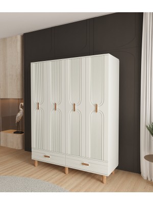T&B Venüs 4 Kapaklı Çekmeceli Gardırop - Tamamı Mdf