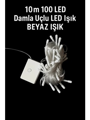 Yenilig 10 Metre 100 LED Damla Uçlu Işık - Beyaz Işık ve Şeffaf Kablolu Dekoratif Peri LED Çok Renkli