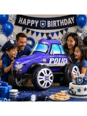 Dodomar 4d Polis Arabası Folyo Balon 68X58 cm Polis Temalı Doğum Günü Parti Süsü Dekorasyon