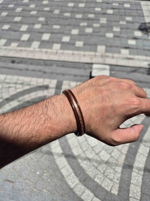 Düz Bakır Kahverengi Erkek Deri Bileklik