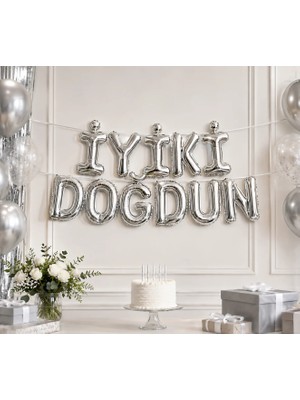 Dodomar Iyi Ki Doğdun Gümüş Folyo Balon Yazı Seti 15 Parça Ipli Doğum Günü Parti Süsü Dekoru