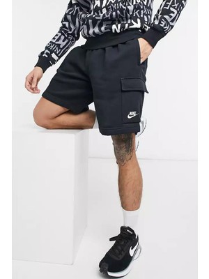 Nike (Bir Beden Küçük Almanızı Öneriyoruz) Sportswear Club Fleece Erkek Siyah Kargo Cepli Şort