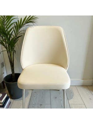 Msy Home 4 Kişilik Nova White Krom Ayaklı Silinebir Kumaş Modern ve Şık Sandalye Takımı