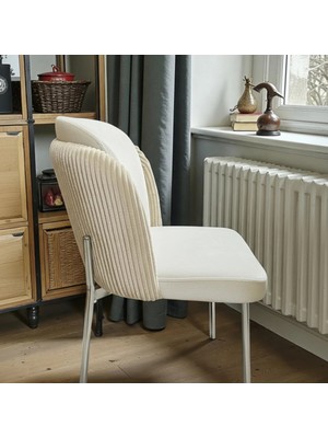 Msy Home 4 Kişilik Aura Krom Serisi Puffy Krem Sandalye Takımı Modern