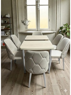 Msy Home 6 Kişilik Asil Krom Serisi Kelebek Traverten Kelebek Yemek Masası Takımı