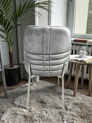 Msy Home 6 Kişilik Monaco Stil Krom Ayaklı Gri Kumaş Modern Sandalye Seti