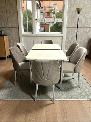 Msy Home 6 Kişilik Dünya Serisi Krom Kelebek Traverten Kelebek Yemek Masası Takımı