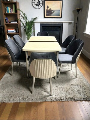 Msy Home 6 Kişilik Ay Serisi Krom Kelebek Traverten Kelebek Yemek Masası Takımı