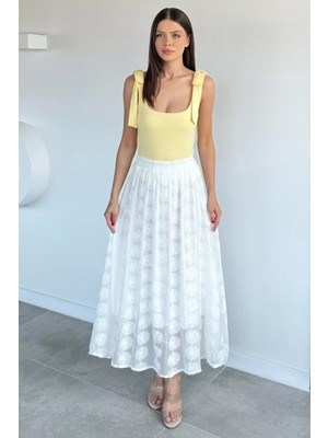 Gülseli Kadın Bel Lastikli Iç Astarlı Nakışlı Etek P-00022026