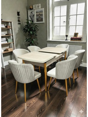 Msy Home 4 Kişilik Selin Serisi Gold Kelebek Traverten Kelebek Yemek Masası Takımı