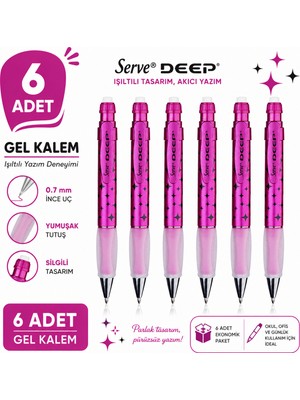 Serve Deep Versatil Kalem Uzay Temalı - Metalik Pembe 6'lı Paket
