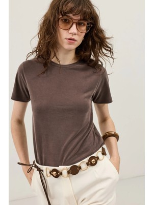 Antioch Kahve Modal Karışımlı T-Shirt
