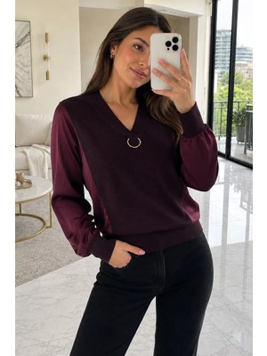 Gülseli Kadın V Yaka Gold Toka Detaylı Garnili Bluz P-00022041