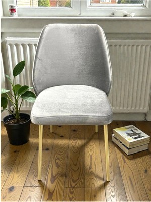 Msy Home 4 Kişilik Monaco Stil Gold Ayaklı Gri Kumaş Modern Sandalye Seti