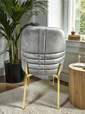 Msy Home 6 Kişilik Monaco Stil Gold Ayaklı Gri Kumaş Modern Sandalye Seti