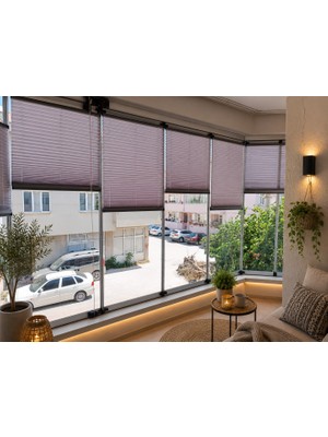 Miora Perde Kül Gri  Plise Katlanır Cam Balkon Perdesi - Ofis Perdesi - Mutfak Perdesi - Salon Perdesi