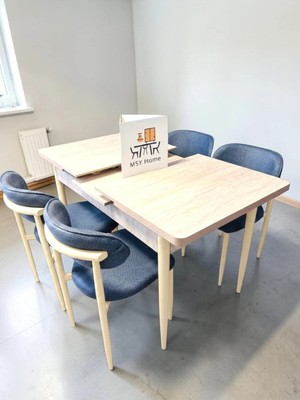 Msy Home 4 Kişilik Lina Antrasit Kumaş 80*130 Traverten Açılır Masa Sandalye Seti (Modern Seri)Krem Iskelet
