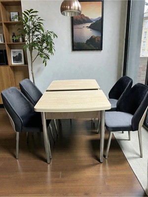 Msy Home 4 Kişilik Ay Serisi Krom Kelebek Traverten Kelebek Yemek Masası Takımı