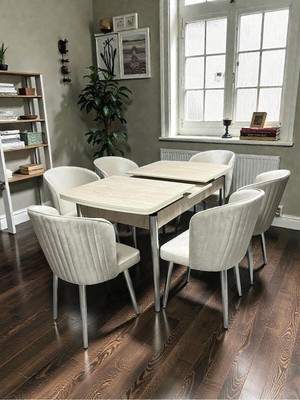 Msy Home 6 Kişilik Selin Serisi Krom Kelebek Traverten Kelebek Yemek Masası Takımı