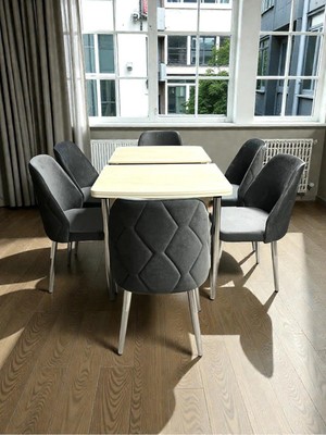 Msy Home 6 Kişilik Ayaz Serisi Krom Kelebek Traverten Kelebek Yemek Masası Takımı