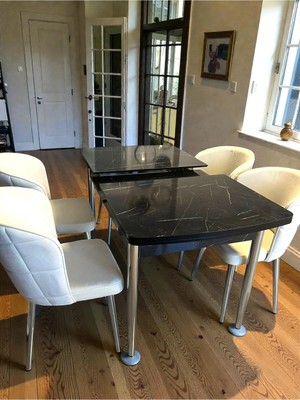 Msy Home 4 Kişilik Exclusive Kelebek Black Marble Krom Ayaklı Modern Yemek Odası Grubu
