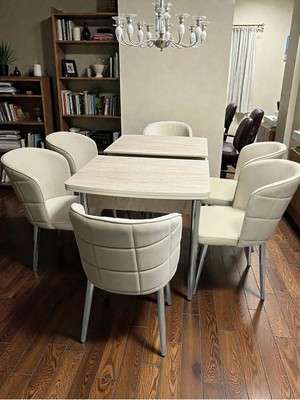 Msy Home 6 Kişilik Selin Serisi Krom Kelebek Traverten Kelebek Yemek Masası Takımı