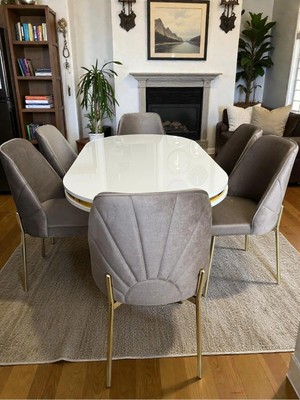Msy Home 6 Kişilik Nova White Gold Beyaz Masa Yönsüz Kumaş Modern ve Şık Yemek Masası Takımı