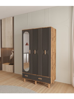 T&B Venüs 3 Kapaklı Çekmeceli Gardırop - Tamamı Mdf
