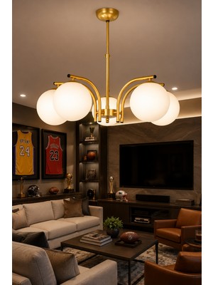 Esslight Yalın 5’li Eskitme Beyaz Camlı Modern Salon Mutfak Yatak Odası Avizesi