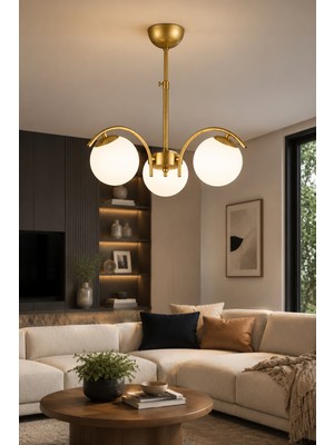 Esslight Sena 3’lü Eskitme Beyaz Camlı Modern Salon Mutfak Yatak Odası Avizesi