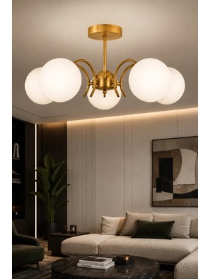 Esslight Hazal 5’li Eskitme Beyaz Camlı Modern Salon Mutfak Yatak Odası Avizesi