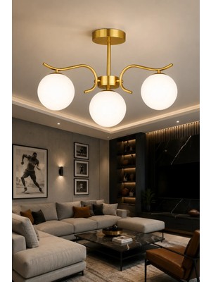 Esslight Alara 3’lü eskitme Beyaz Glop Camlı Modern Salon Mutfak Yatak Odası Avizesi