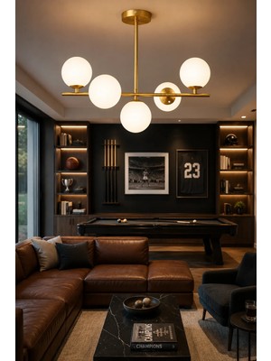 Esslight Nova 5’li Eskitme Beyaz Camlı Modern Salon Mutfak Yatak Odası Avizesi