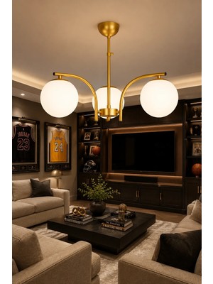 Esslight Yalın 3’lü Eskitme Beyaz Camlı Modern Salon Mutfak Yatak Odası Avizesi