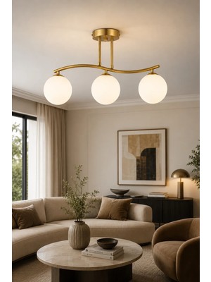 Esslight Maral 3’lü Eskitme Beyaz Camlı Modern Salon Mutfak Yatak Odası Avizesi
