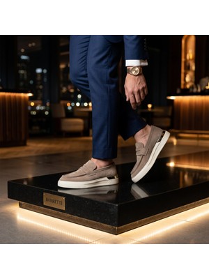 By Barretti Bej Arka Gold Plaka Süet Loafer