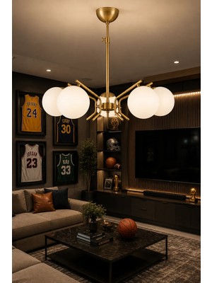 Esslight Tutku 5’li eskitme Beyaz Camlı Modern Salon Mutfak Yatak Odası Avizesi