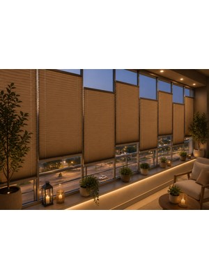 Miora Perde Kahverengi   Plise Katlanır Cam Balkon Perdesi - Ofis Perdesi - Mutfak Perdesi - Salon Perdesi