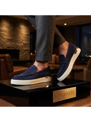 By Barretti Lacivert Arka Gold Plaka Süet Loafer