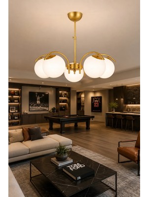 Esslight Sena 5’li Eskitme Beyaz Camlı Modern Salon Mutfak Yatak Odası Avizesi