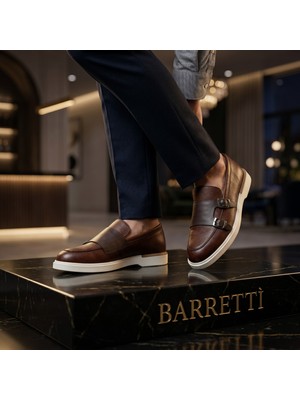 By Barretti Kahverengi Yandan Iki Tokalı Floeter Deri Loafer