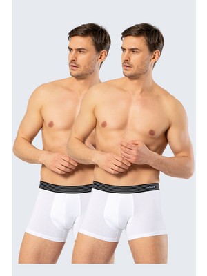 Cacharel 2'li Beyaz Erkek Boxer, %95 Pamuk %5 Likralı Erkek Boxer